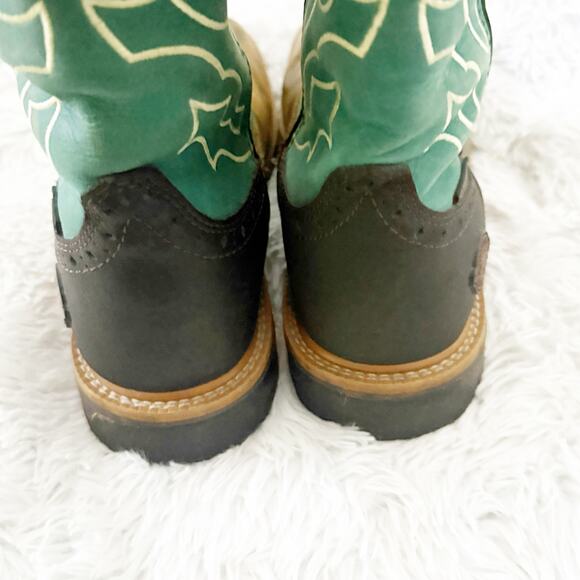 JUSTIN BOOTS | Derrickman Waterproof Steel Toe Western Boots Turquoise Size 9 D